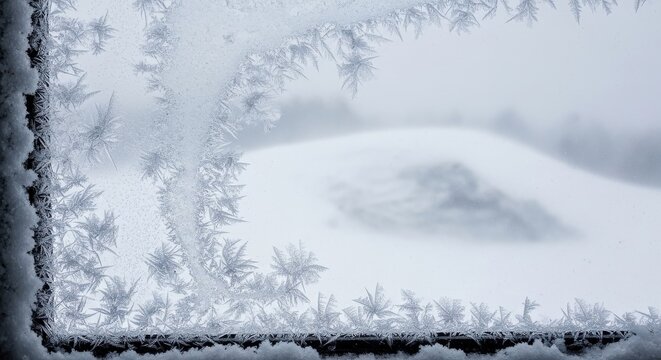 Intricate Frost Formations Adorning a Window Pane in Winter