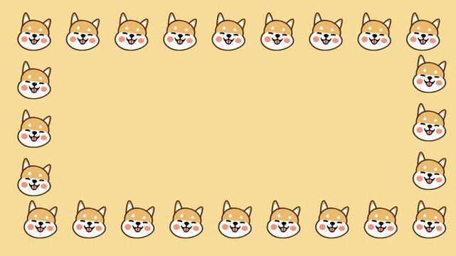A golden border sticker design with tiny Shiba Inu faces framing the edges creating a decorative dog-themed frame
