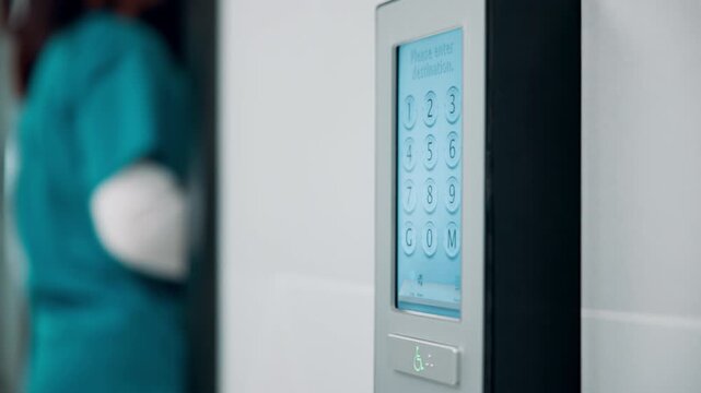 Medical, access control or hands in hospital with code, security or verification lock in ui design. Healthcare, woman and nurse with tech, secure password or digital entry with login system.