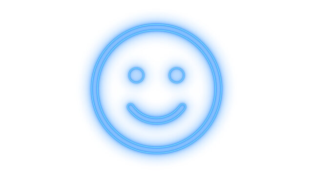 Glowing neon smiley face or emoji icon isolated on transparent background. Happy emoticon. Positive feedback symbol. Satisfaction rate. Social media reaction