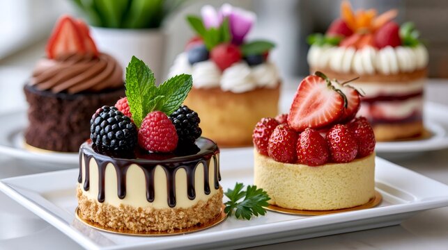 Variety of individual gourmet petit four desserts
