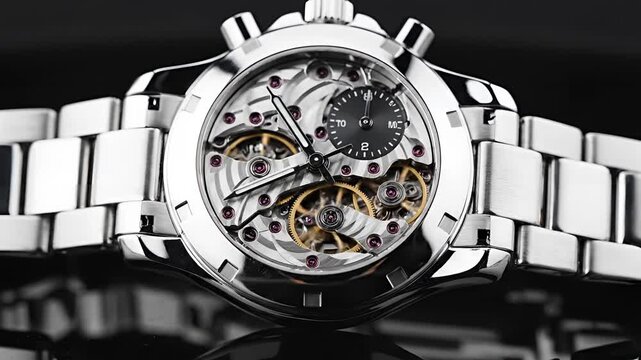 Luxury Mechanical Chronograph Watch with Intricate Movement Display.