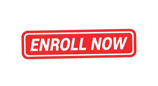 A bold red button with the white text 'enroll now' indicating an invitation to join or sign up for an opportunity or program with urgency and simplicity