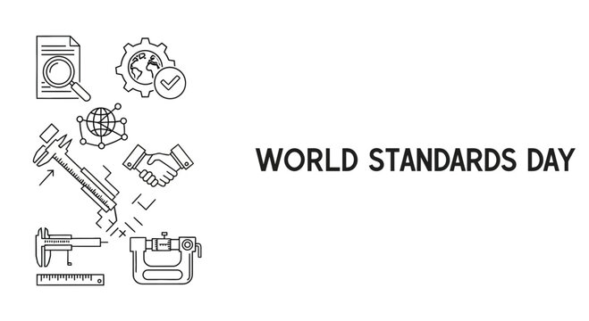 World Standards Day illustration featuring technical icons and measurement tools.