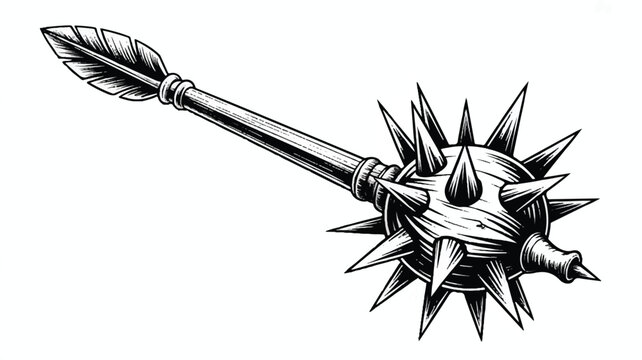 Flail weapon with spiked ball and handle  medieval flail