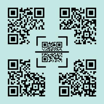 A collection of digital scanning codes on a light blue background