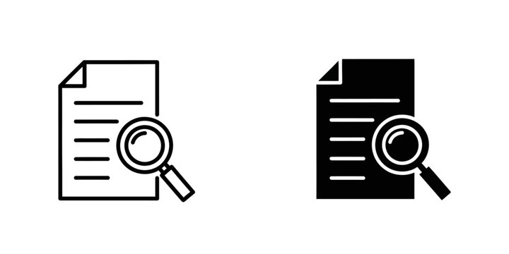 Document with magnifying glass search icon set document magnifying research analysis magnifier
