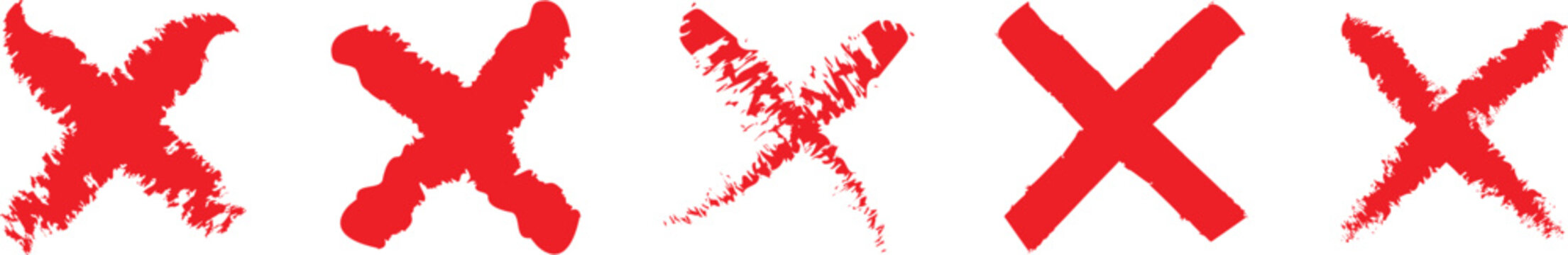 Collection of red grunge x marks on white background