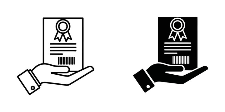 Hand holding diploma certificate icon set with barcode detail certificate document education graduation