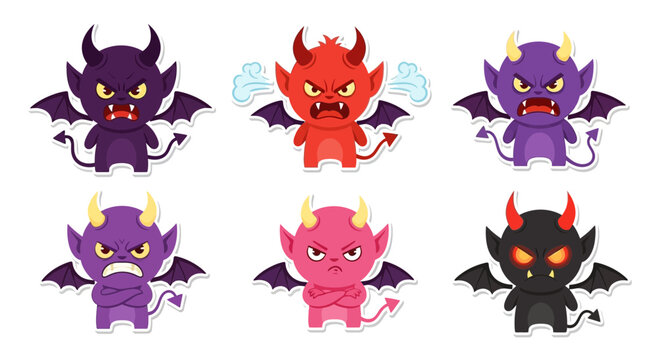 Cute Cartoon Devils Collection - Different Emotions