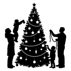 Silhouette of a Family Decorating a Christmas Tree Together. © Erik