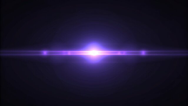 Neon purple lens flare with glowing energy core, luminous violet light burst, soft bloom illumination, circular halo effect and futuristic sci fi atmosphere on black background