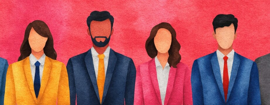 Diverse faceless professional team wearing colorful blazers representing corporate diversity branding inclusive workplace culture and modern business identity concept