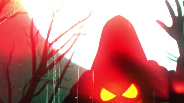Terrifying Ghost Face Horror Film Effect on Dark Haunted Night