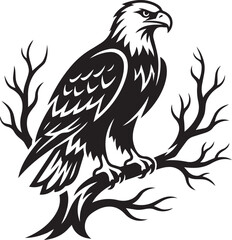 Fototapeta premium Bald Eagle Vector Artwork - Majestic Tribal Style Bird Perched on Tree Branches
