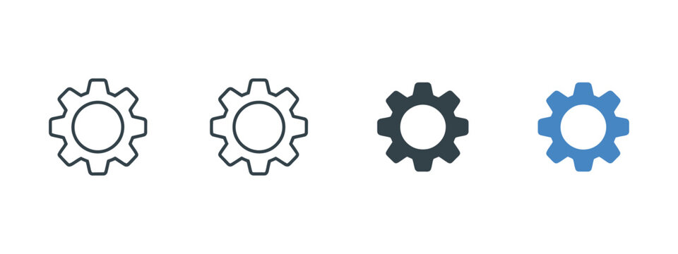 Settings gear icon, configuration and customization symbol for system management, user preferences, software controls, application setup and digital interface functionality.