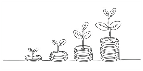 Financial growth line art vector illustration minimalist continuous drawing investment money and success concept © Dosoroth Chandra
