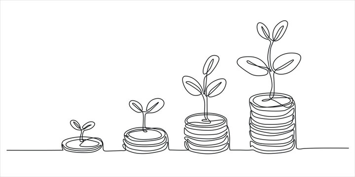 Financial growth line art vector illustration minimalist continuous drawing investment money and success concept