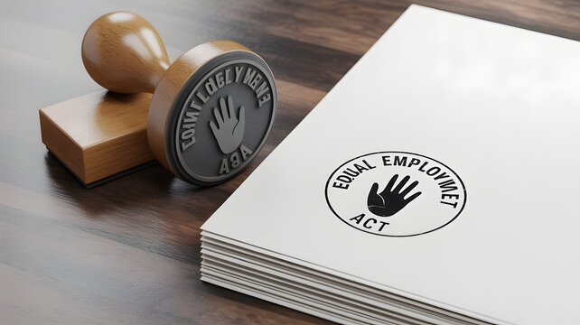 A stamp and papers with Seal Employed Act logo on a wooden table