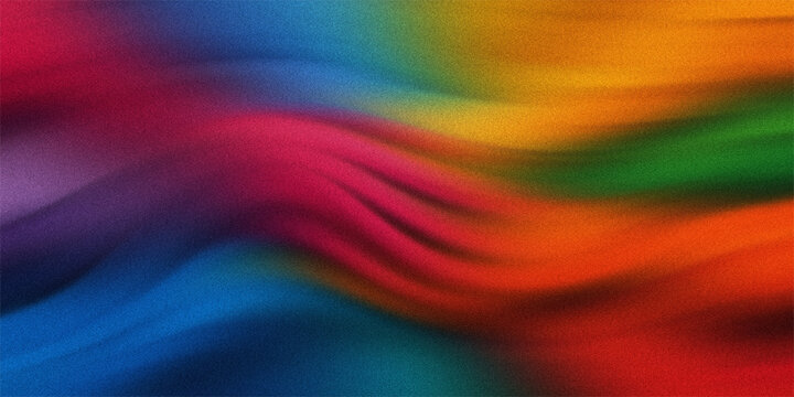 Rainbow colored background with soft wavy curves in red purple blue green and yellow tones featuring grainy textured surface art.