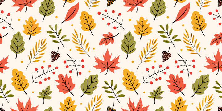 autumn leaves pattern on cream background seasonal