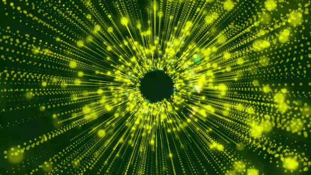 Glowing yellow energy stream animation with luminous wave trails and hyperspeed motion on dark green background smooth looping futuristic visuals ultra sharp 4K