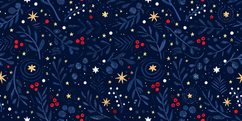 navy botanical pattern with stars and berries © Ganesh