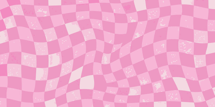 wavy checkerboard pattern in pink geometric distorted
