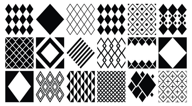 Diamond Rhombus and Argyle Pattern Vector Set with Geometric Designs for Seamless Tileable Backgrounds Textile Prints and Modern Decorative Backdrops