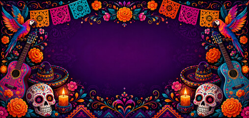 Fototapeta premium Fiesta of the Spirits, Celebrating Eternal Bonds, Vibrant Traditions: Día de los Muertos, A Colorful Legacy of Remembrance, Honoring Ancestors with Music and Joy.