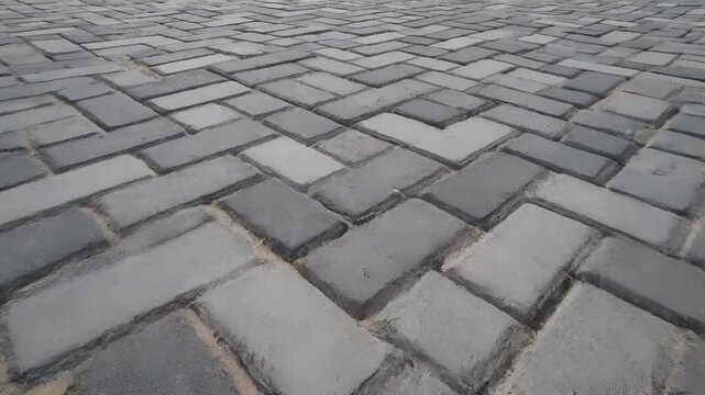 Closeup View of Herringbone Pattern Pavers on a Sunny Day.
