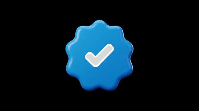 Blue Verified Tick Icon Animation &mdash; Social Media Check Mark Motion Graphic Loop, Black Background, 4K