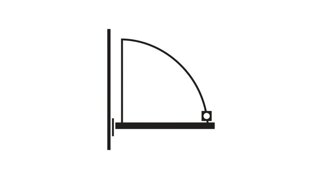 Physics concept: Pendulum swing arc on a white background