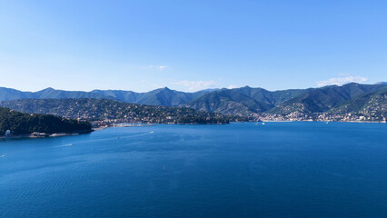 Fototapeta premium Panoramic Aerial View of the Italian Riviera Coastline and Mediterranean Sea