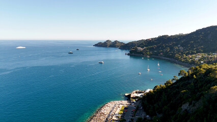 Fototapeta premium Aerial View of the Italian Riviera Coastline and Mediterranean Sea