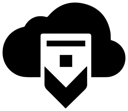 Solid black filled icon of e filing online submission with cloud storage symbol