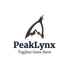 Obraz premium Minimalist mountain peak logo that cleverly incorporates the pointed silhouette of a lynx's ear. Perfect for outdoor apparel brands, mountain resorts, or wildlife conservation organizations.