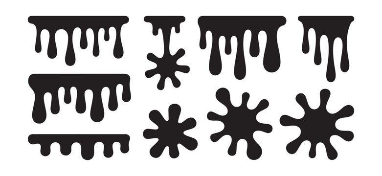 Set of Black Dripping Paint and Splatter Vector Icons