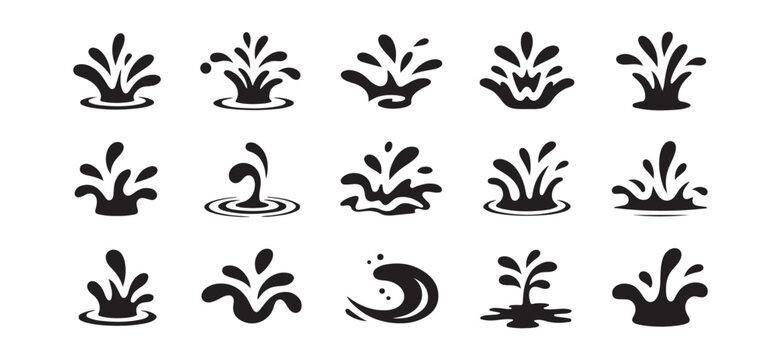 Collection of Black Liquid Splash and Water Drop Vector Icons