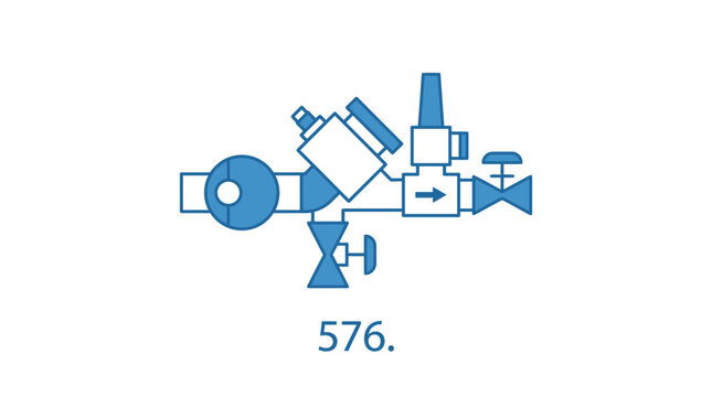 Industrial water valve system schematic, blue line drawing