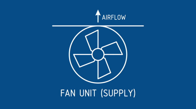 Ventilation fan unit with airflow direction, HVAC system schematic