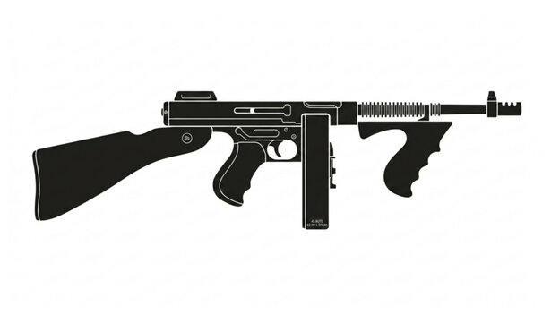 Minimal historical submachine gun silhouette vector icon isolated on white