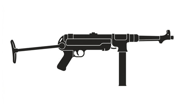 Historical submachine gun black silhouette vector illustration isolated on white background