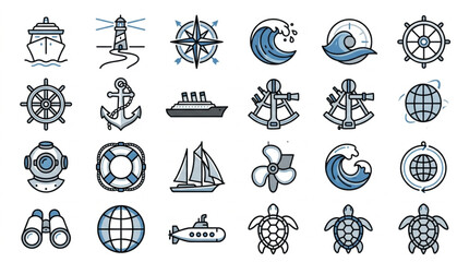Obraz premium Nautical and Maritime Icons Collection