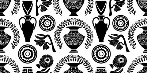 greek pottery pattern a seamless black and white decorative design © Poly