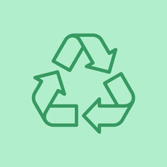 Fototapeta premium A green recycling symbol centered on a light green background