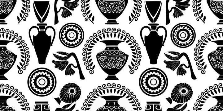 greek pottery pattern a seamless black and white decorative design