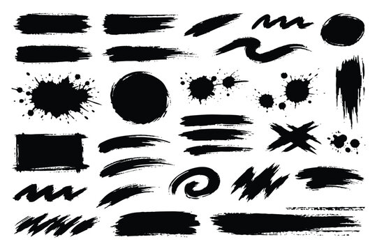 Beautiful Paintbrush Set, brush stroke, vector, template. High quality manually traced. Grunge elements for Social media and network. Ink brush stoke stencil. Rectangle text boxes. Vector texture set