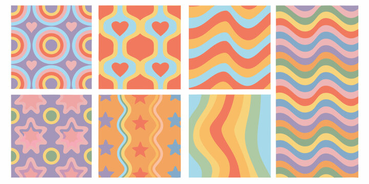 Retro rainbow patterns a set of ten colorful vector illustrations
