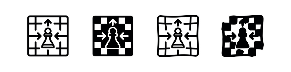 Fototapeta premium Set of chess pawn maze icons, representing strategy and decision making
